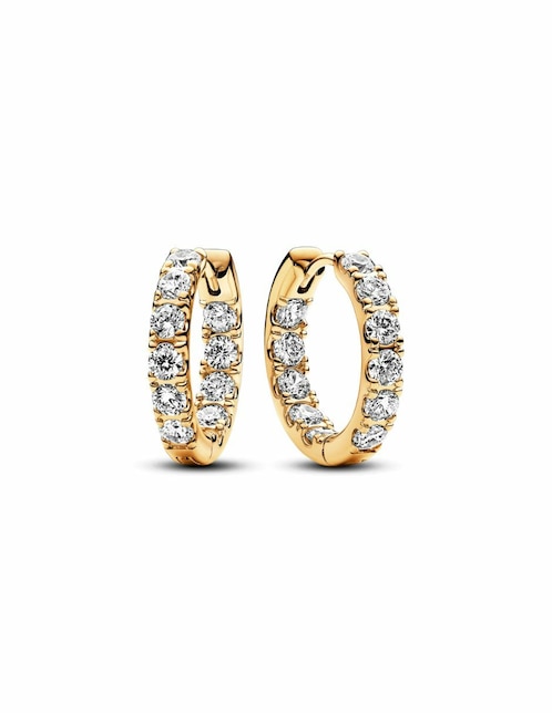 Aretes de aro redondos Pandora Timeless de plata P 925 con acabado baño de oro zirconia cúbica