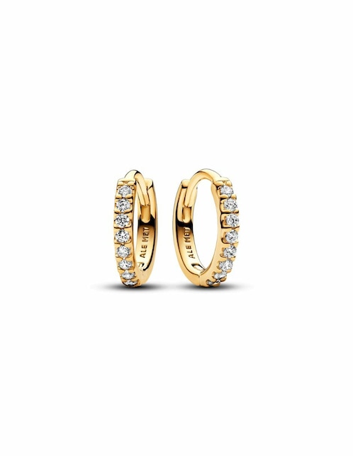 Aretes de aro redondos Pandora Timeless de plata P 925 con acabado baño de oro zirconia cúbica