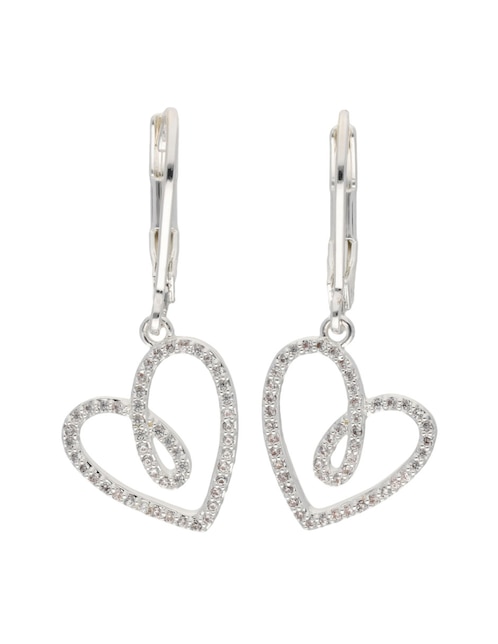 Aretes de corazón Social con acabado brillante zirconia