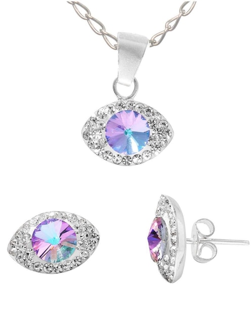 Set aretes y collar de ojo Horoz de plata p 925 zirconia