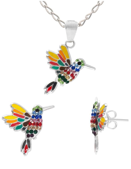 Set aretes y collar colibrí Horoz de plata p 925 zirconia