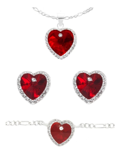 Set aretes, collar y pulsera de corazón Horoz de plata p 925 zirconia