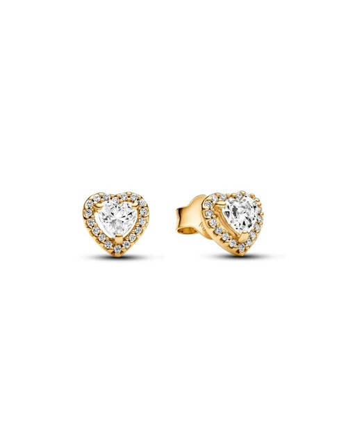 Aretes de corazón Pandora Time Less de plata P 925 con acabado baño de oro zirconia cúbica