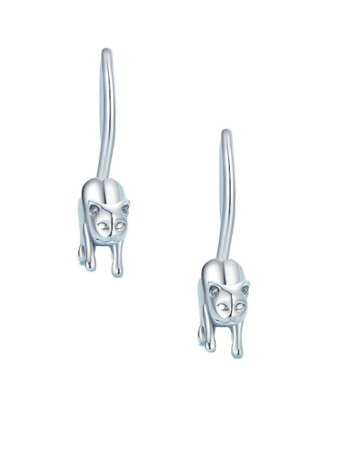 Aretes cortos de gato Miow Kiki de plata P.925