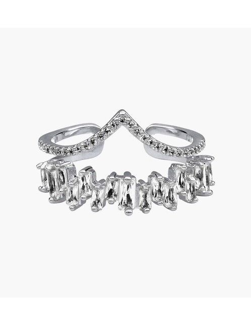 Anillo multi gemas de corona Ocean Heart Shining cristal con acabado baño de oro blanco 18 k