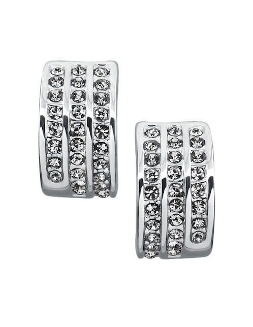 Aretes rectangulares Ocean Heart Pretty con acabado baño de oro blanco cristal