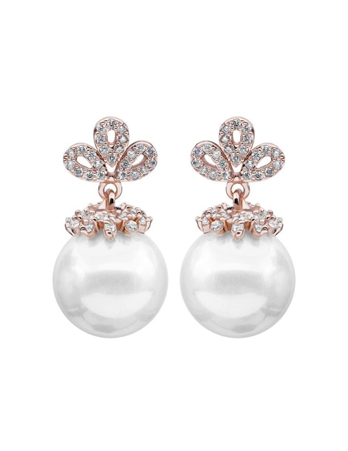 Aretes de esfera Ocean Heart Elegant con acabado baño de oro rosa cristal