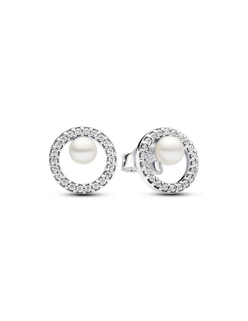 Aretes redondos Pandora Timeless de plata P 925 con acabado brillante perla