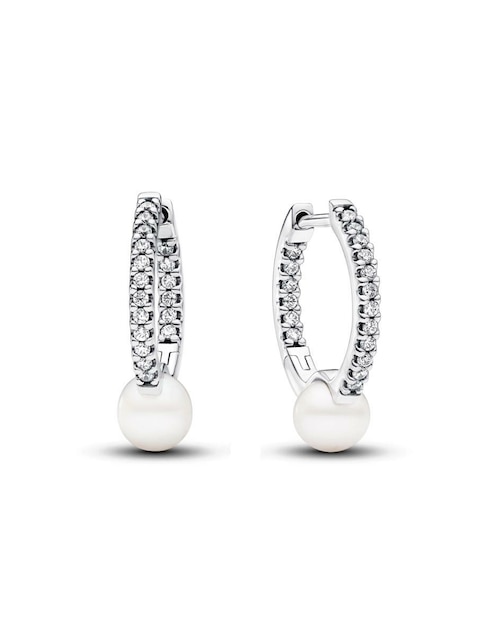 Aretes de aro redondos Pandora Timeless de plata P 925 con acabado brillante perla
