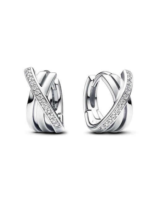 Aretes de aro redondos Signature de plata P 925 con acabado brillante zirconia cúbica 1