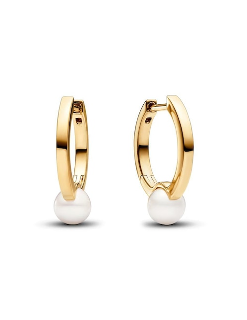 Aretes de aro redondos Timeless de plata P 925 con acabado baño de oro perla
