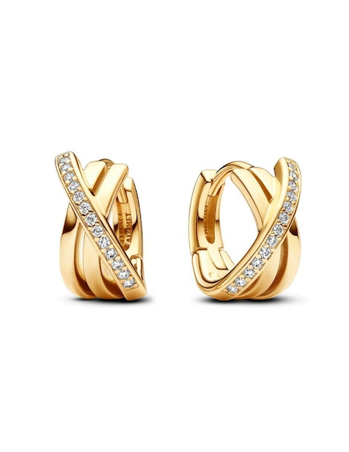 Aretes de aro redondos Pandora Signature de plata P 925 con acabado baño de oro zirconia cúbica