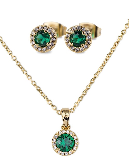 Aretes y collar circulares Joyería 14 K zirconia cúbica 1