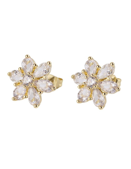 Broqueles de flor Luckyly con acabado baño de oro zirconia cúbica