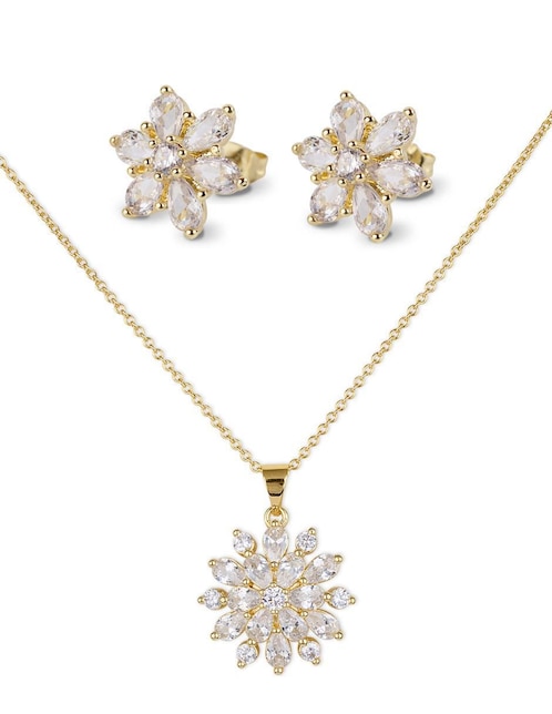 Aretes y collar de flor Luckylye baño de oro 14 K zirconia cúbica