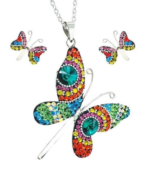 Aretes y collar de mariposa Zvezda de plata P 925 cristal