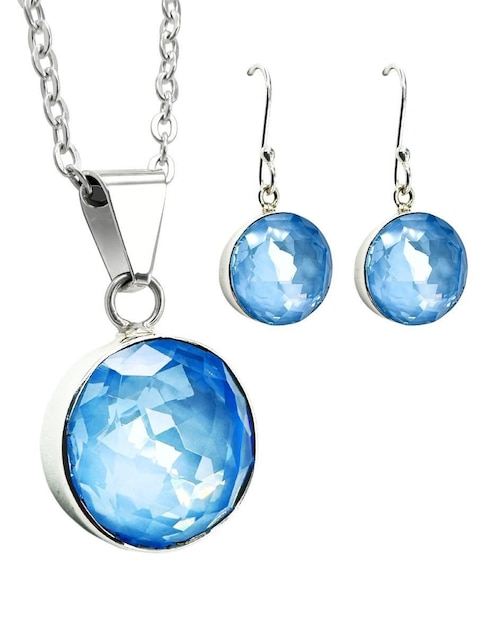 Aretes y collar redondos Zvezda Rivoli de plata P 925 cristal
