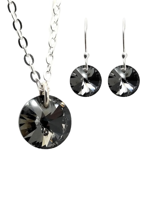 Aretes y collar redondos Zvezda Xilion de plata P 925 cristal