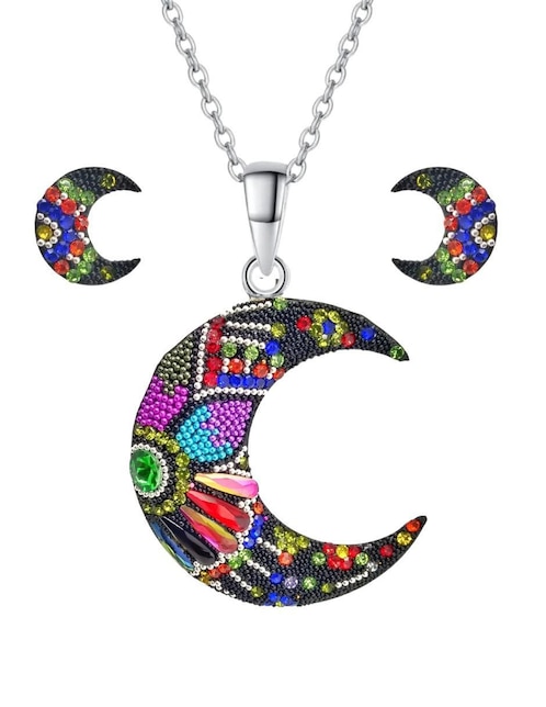Aretes y collar de luna Zvezda de plata P.925 cristal