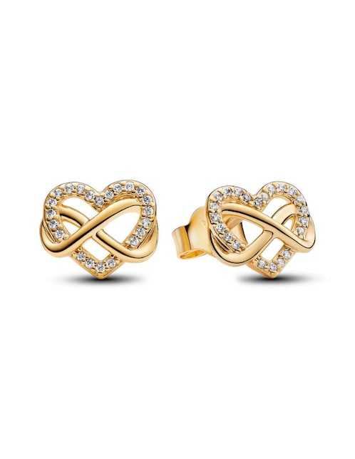 Broqueles redondos Pandora Moments de plata P 925 con acabado baño de oro zirconia cúbica