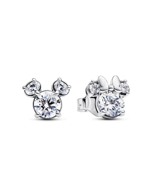 Broqueles redondos Mickey & Minnie Pandora Disney de plata P 925 con acabado plateado zirconia cúbica