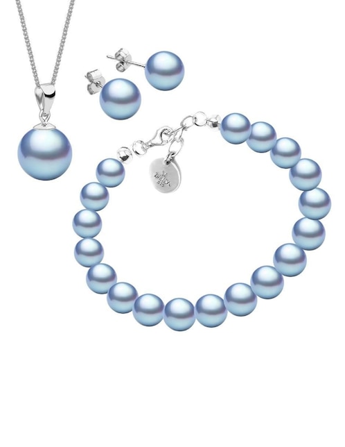 Aretes, collar y pulsera circulares Pearls de plata P925 cristal 1