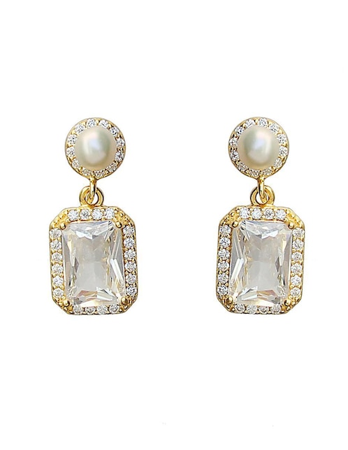 Aretes cuadrados Sofia Blum de plata P 925 con acabado chapa de oro perla