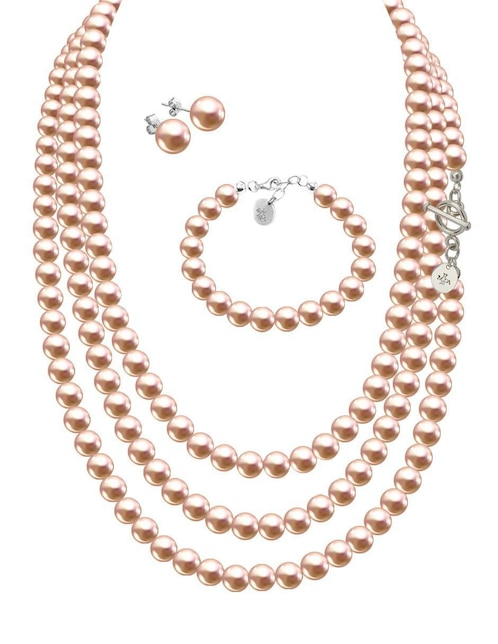 Aretes, collar y pulsera circular Pearls de plata P925 cristal 1