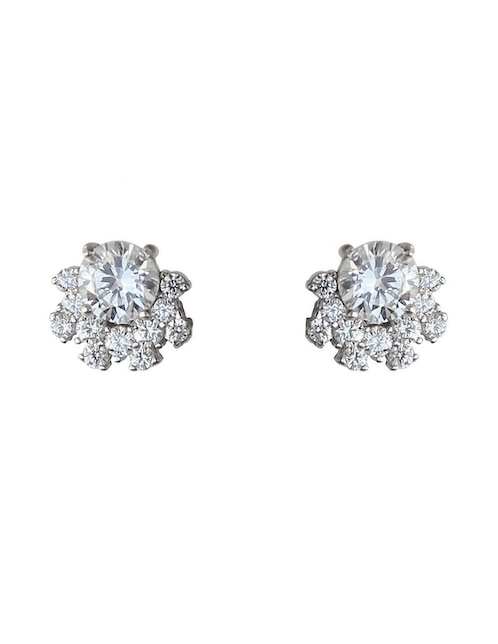 Aretes de flor Sofia Blum de plata P 925 con acabado baño rodio circonita