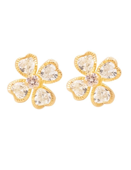 Broqueles de flor de oro con acabado brillante zirconia