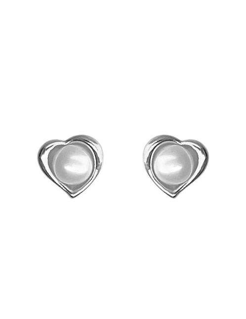 Aretes de corazón Sofia Blum de plata P 925 con acabado baño rodio perla
