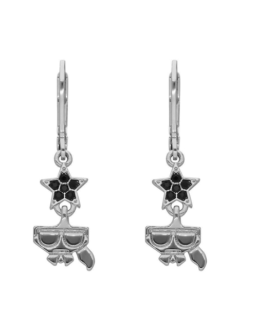 Aretes largos de estrella Karl Lagerfeld Mini Charm acabado brillante cristal