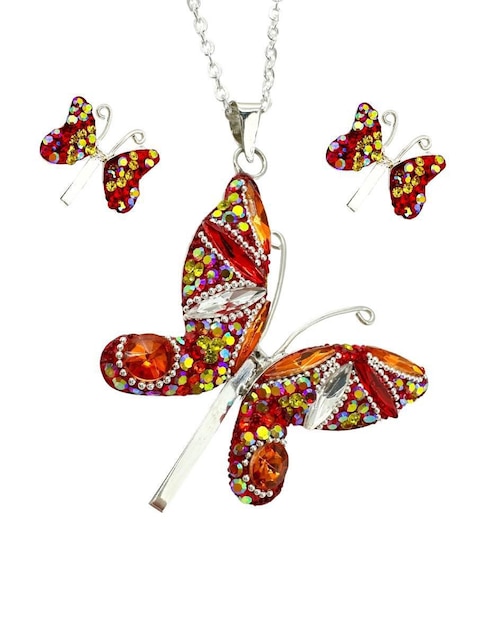 Aretes y collar de mariposa Zvezda Mariposa de plata P925 cristal