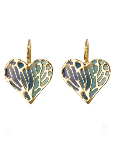 Aretes de corazón Mayfer Joyería Ablime con acabado esmaltado