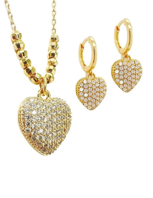 Aretes y collar de corazón 18 K circonita Aretes y collar de corazón 18 K circonita