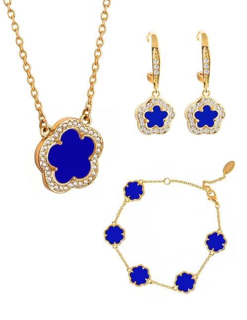 Aretes, collar y pulsera de trébol circonita