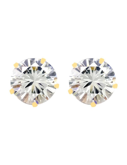 Broqueles redondos de oro amarillo con acabado brillante zirconia
