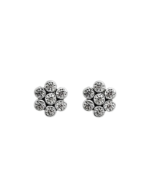 Broqueles de flor Mancini de oro blanco con acabado brillante zirconia