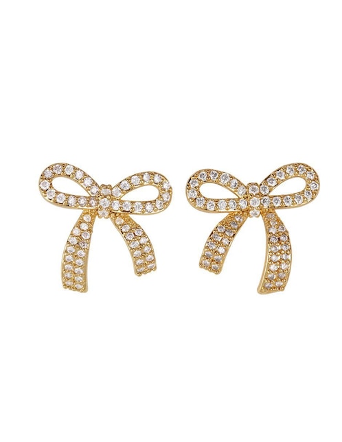 Broqueles de moño Luckyly Moñitos Linda con acabado baño de oro zirconia cúbica