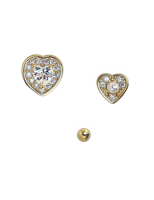 Set de aretes de corazón Sofia Blum de plata P 925 con acabado chapa de oro circonita