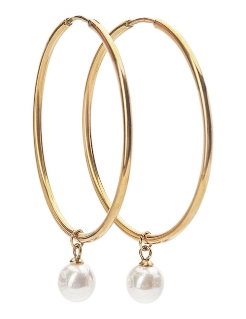 Aretes de aro redondos Luckyly Adele con acabado baño de oro perla