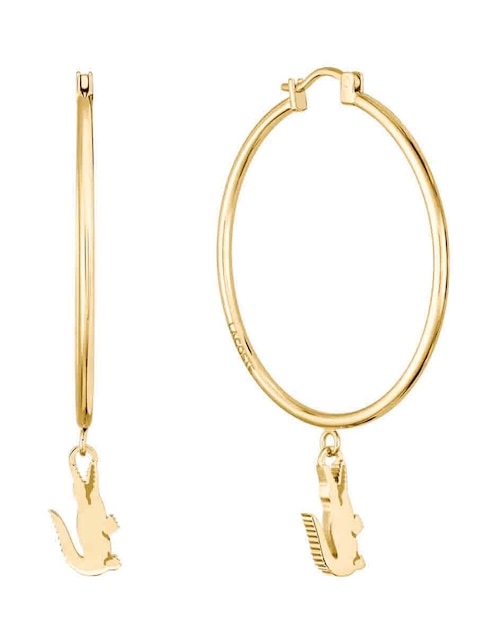 Aretes de aro de logo Crocodile con acabado baño rodio 1