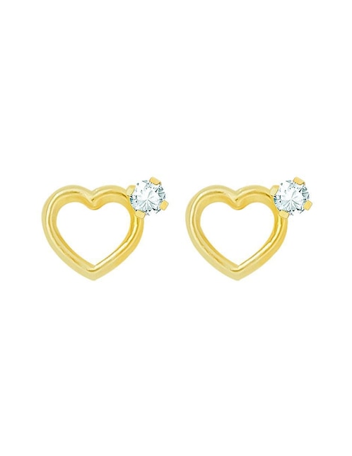 Broqueles de corazón de oro con acabado pavé zirconia