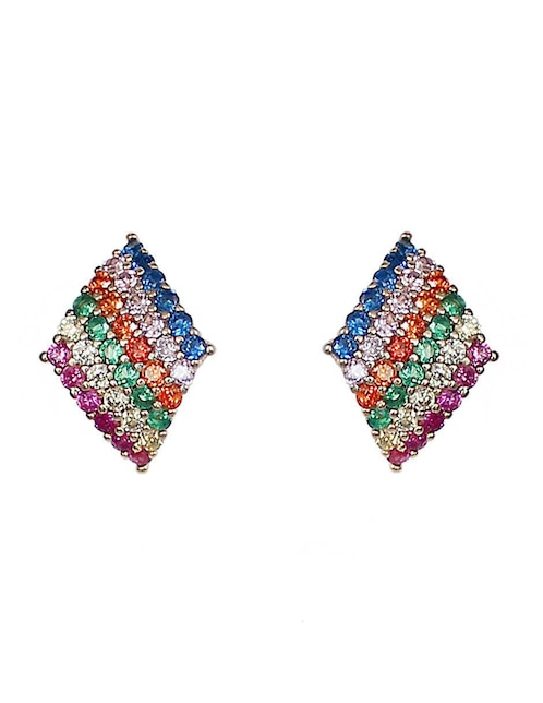 Aretes de rombo Sofia Blum de plata P 925 con acabado chapa de oro circonita