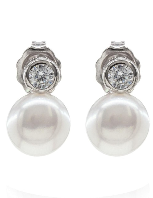 Aretes de círculo Mayfer Joyería de plata P 925 con acabado baño rodio perla