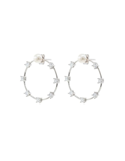 Aretes de círculo Mayfer Joyería de plata P 925 con acabado baño rodio perla