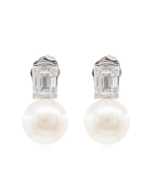 Aretes de círculo Mayfer Joyería de plata P 925 con acabado baño rodio perla