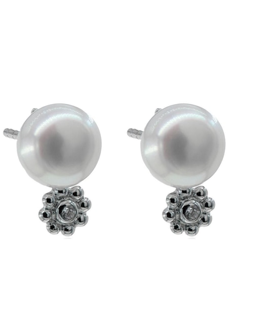 Broqueles de flor Mayfer Joyería de plata P 925 con acabado baño rodio perla