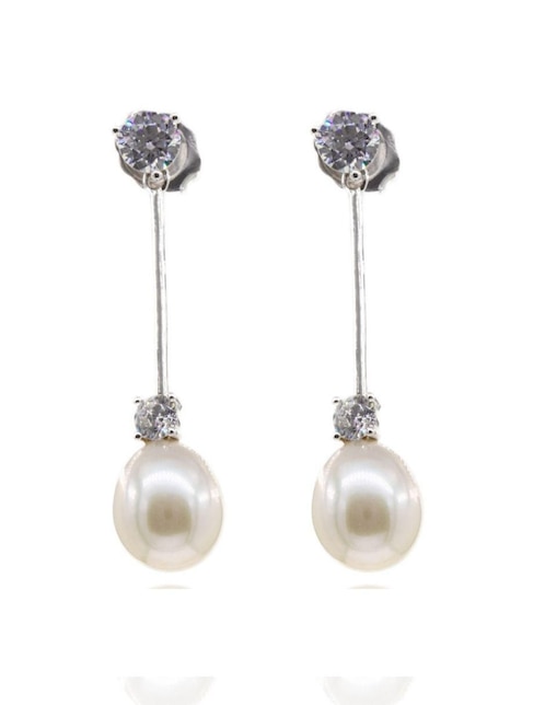 Aretes de círculo Mayfer Joyería de plata P 925 con acabado baño rodio perla