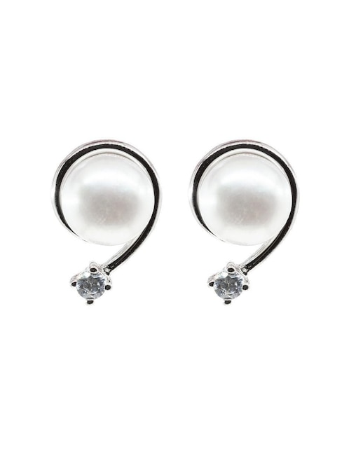 Aretes Mayfer Joyería de plata P 925 con acabado baño rodio perla